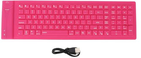 Cyrank Tastiera Pieghevole in Silicone, Tastiera a 108 Tasti Tastiera Wireless USB Tastiera Arrotolabile Silenziosa Tastiera Standard per PC Notebook Laptop(Rosa)