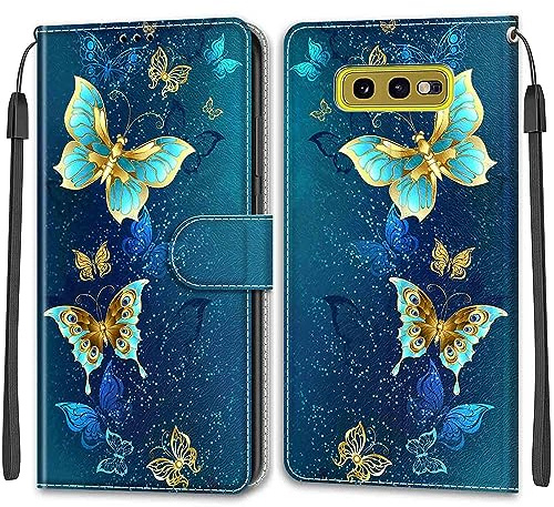 Handyhülle für Samsung Galaxy S10e Hülle Leder Grüne Schmetterlinge