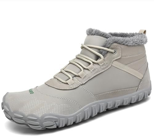 SAGUARO Winterschuhe Damen Gefüttert Warm Barfußschuhe Herren Schneestiefel Männer Barfuss Schuhe Outdoor Wasserdicht Rutschfeste Weiß 46