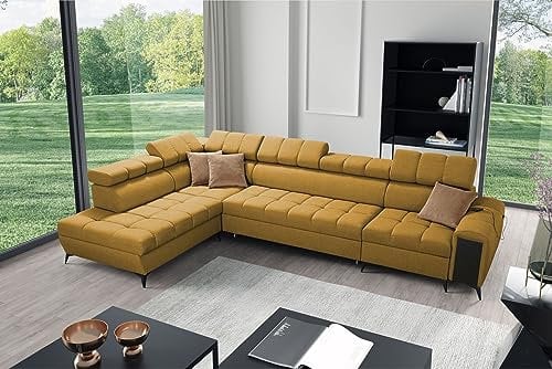 All4All Ecksofa mit Schlaffunktion Gonti XI 351 x 217 cm - Schlafsofa mit Bettkasten - Sofa in L-Form - Wohnlandschaft XXL Sofa - Eckcouch Groß - Seite Links - Gelb - Gewebe - Modern 26