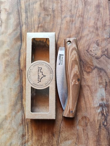 PALLARES Navaja Artesana SOLSONA, Mango Madera de Encina, Modelo Busa 8 cm, Acero Inoxidable.