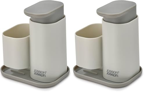 Joseph Joseph Duo Soap Dispenser with Sponge Holder, Hand Wash Dispenser for Kitchen Sink, Grey (Pack of 2)