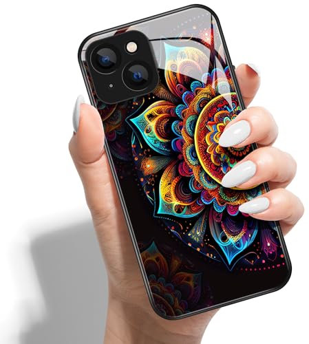 Printed Phone Case for iPhone 11 Pro 5.8 HD Glass PC Hard Back Cover with Shockproof Silicone Skin Butterfly Love Marble Pattern Design for Girls Boys -Mandala Flowers