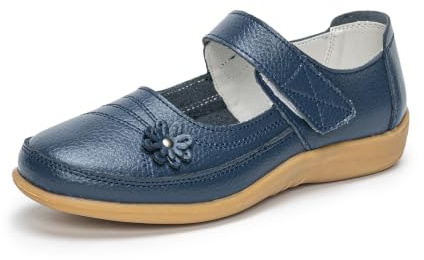 Rusffes Womens Leather Mary Jane Shoes Navy 8uk