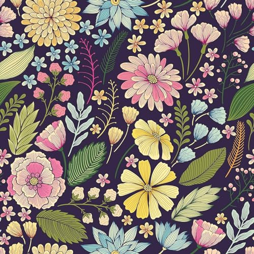 FunStick Tapete Blumen Selbstklebend Klebefolie Lila Muster Blumentapete Wohnzimmer Tropische Blätter Wandtapete Abnehmbare 44.5CM×3M Lila Dekofolie Möbelfolie Blumen Schrank Schlafzimmer Aufkleber