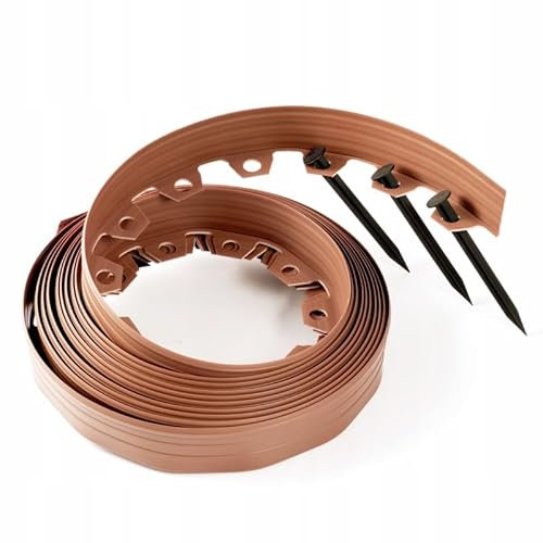 GARDENIX Borde de césped de plástico Flexible LineBORDER, 20 Anclajes de Suelo, Longitud 10 m, Altura 6 cm, Marrón Claro
