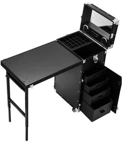 BOYITES Travel Rolling Manicure Table, Foldable Nail Desk for Manicure Shop, Professional Portable Nail Table for Technician, Folding Nail Salon Table, Modern Nail Cart Booth,Black