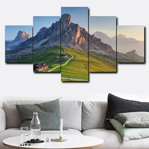 WAGYU Mit Rahmen Leinwandbild 5 TLG Kunstdruck,Bilder auf Leinwand 5 TLG Vlies Wandbild Frühlingsberg,Leinwand Gemälde xxl,Tapete,Puzzle,leinwanddrucke,5 Stücke Bilder,125x60cm