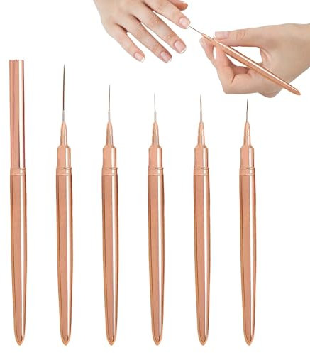 5PCS Nail Art Brush Set - Gold Liner, Details, Fine Drawing & Dotting Tools in 7mm, 9mm, 11mm, 15mm, 25mm