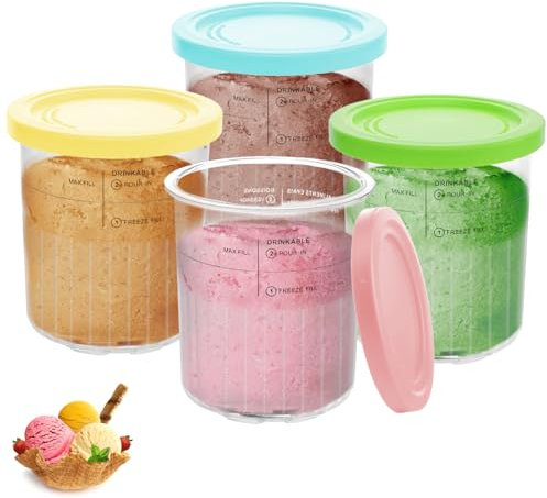 Nepfaivy Recipientes de Helado para Ninja Creami Deluxe, 4 Tarrinas con Tapas y Cucharas Compatible con Ninja Creami Heladera NC500 NC501, Sin BPA, Apto para Lavavajillas