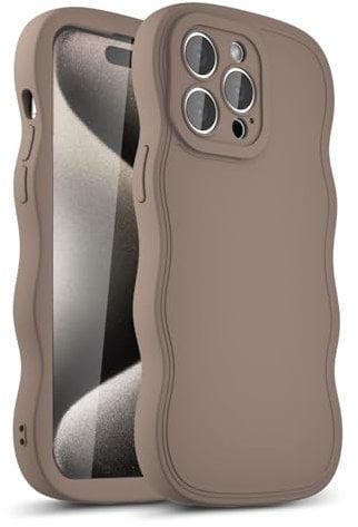 LoeoeL Girly Case for iPhone 15 Pro Max Silicone, Wavy 15 Pro Max Phone Case for Women, Curly Wave Cute Y2k Ripple Aesthetic Design, Slim Soft Rubber Jelly Camera Protection Case, Brown Fall