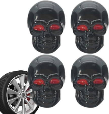 Fukamou Skelett-Reifenventilkappen, Totenkopf-Reifenventilkappen - 4 Stück Totenkopf-Ventilkappen Für Autoreifen - Rostfreie -Luftkappenabdeckung Mit Kupferkern, Coole Ventilschaftkappen Für Autos,