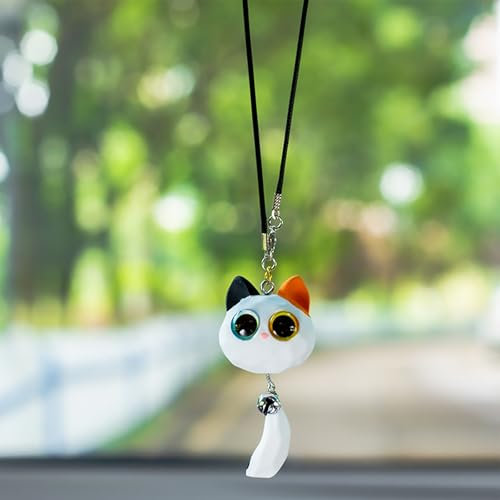 AutoZubehör zum Aufhängen,Auto Anhänger Kätzchen Swinging Auto-Spiegelaufhängung Car Accessories Auto Rückspiegel Nette Innen Dekoration Hänge Ornament Spiegel Charms Zubehör Lustige Geschenke,Weiß