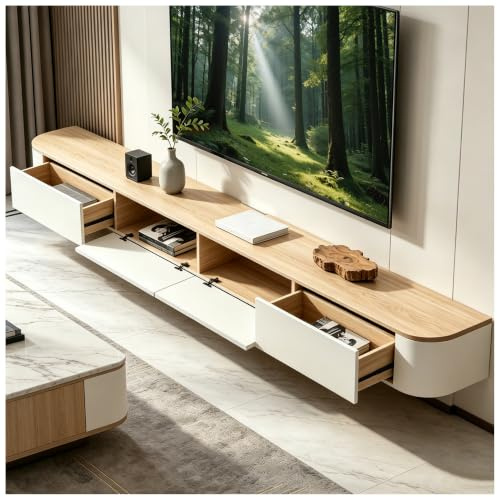 OMGMTSTORE TV-Schrank,Fernsehtisch Hängend mit 2 Schublade,1 Türen,200 cm lang,TV Lowboard für Fernseher bis zu 85 Zoll,TV Tisch,Hängeboard Schwebend,TV Board hängend,für Wohnzimmer,Schlafzimmer