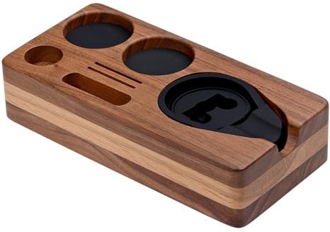 Normcore Espresso Tamping Station, Natural American Walnut Coffee Tamp Station Base Holder Stand for 51mm 54mm Portafilter, Tamper, and Distributor, Puck Screen Espresso Accessories Barista Tools