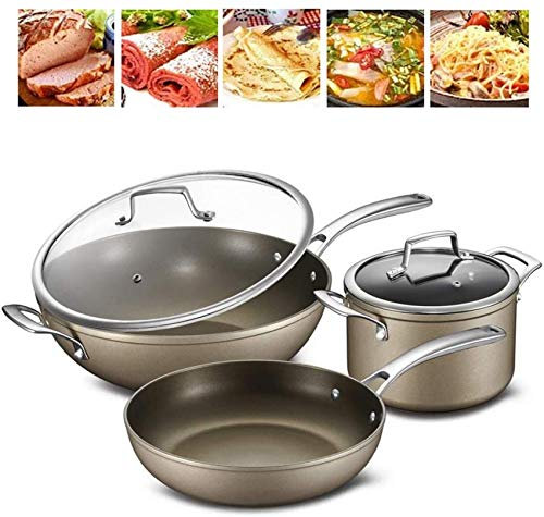 Home Simply Pots and Pans Set, Hard Anodized Nonstick 5 Piece Cookware Set W/Saute Pan, Frying Pans, Stock Pot, PTFE/PFOA/PFOS Free, Variety Pack