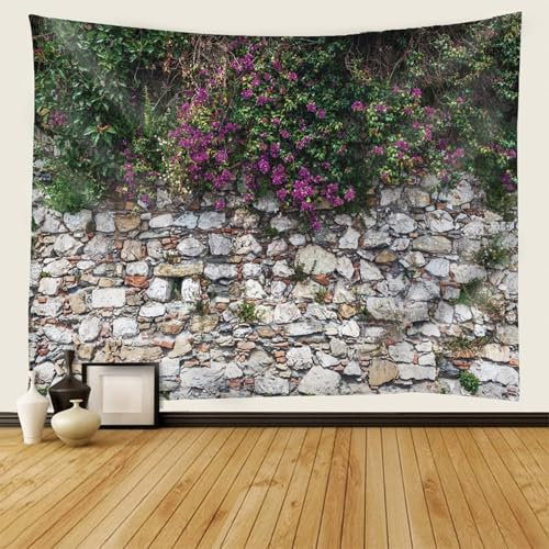 AMDXD Wandteppiche, Landschaft Natur Wandteppich Blumen Stein Wand Wandtuch XXL Polyester Tapestry für Schlafzimmer, Lila Grün Braun, 350x256cm