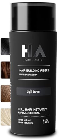 Hair-Assist Streuhaar für sekundenschnelle Haarverdichtung [27,5g] Schütthaar - Haarverdichter kaschiert effektiv Haarausfall - von Friseuren entwickelt & empfohlen (Hellbraun, 27,5 Gramm)