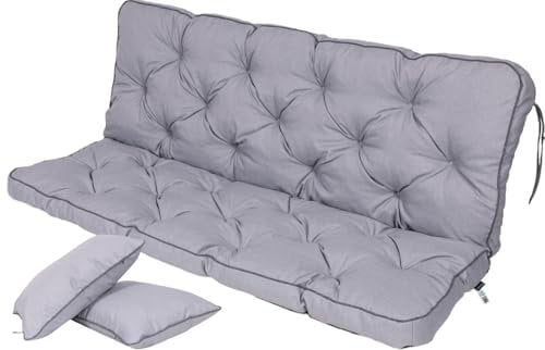 TexDeko® Bankauflage mit Rückenlehne für Hollywoodschaukel 180 x 50 x 56cm Gartenschaukelkissen gemütliche Sitzauflage Gartenbankauflage Polsterauflage wasserabweisend UV-beständig (Hell-Grau)
