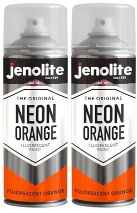 JENOLITE Fluorescent Spray Paint | NEON ORANGE | 2x400ml | Premium High Visibility Neon Spray Paint | Multi Surface High Viz Paint | Ideal for Hobbies, Graffiti-Art, Crafting & Safety Marking