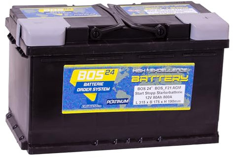 BOS24® BOS_A6 AGM Start/Stopp Starterbatterie 12 V 80 Ah 800A (EN) Optimum Performance PLATINUM
