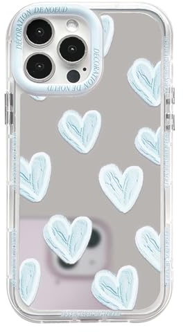 NITITOP for iPhone 15 Pro Case Cute Mirror Love Heart,Blue | for Women Girls, Aesthetic Glossy Design, Colour Lens Bezel, Hard PC Back Shockproof Cover, Raised Camera Bumper Protection