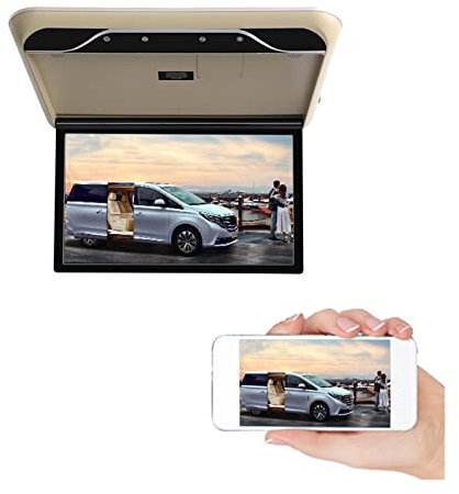 Auto-Kopfstütze, 19-Zoll-Auto-Monitor HD-LCD-Bildschirm Auto-Video-Playe 1080P Automobil-Decken-Dachmontage-Display Tragbarer Multimedia-TV-Link,Display ist super klar(19 inch Mirror Beige)