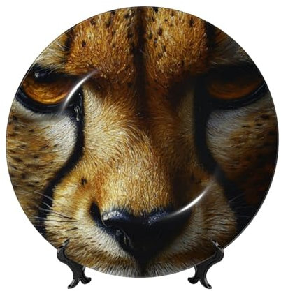 Assiettes décoratives léopard en porcelaine anglaise avec présentoir et crochet - Tenture murale et décoration de table