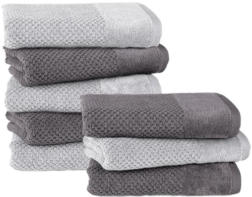 Pure Label Handtücher 8-TLG 8x50x100, Anthrazit | Grau | weich, saugstark, 100% Baumwolle & OEKO-TEX, mit Schlaufe