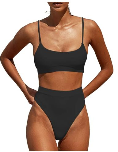 Generisch Damen-Badeanzüge mit hoher Taille, unten, gepolsterte Badeanzüge, Bikini-Sets, Oberteil, Zweiteilige Badebekleidung Retro Uhr (Black, M)