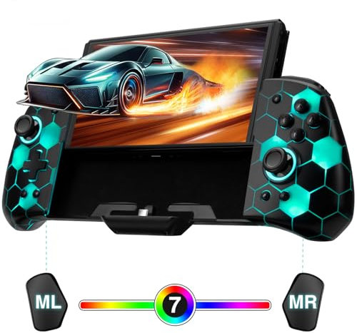 PALPOW Switch Handheld Controller for Nintendo Switch/OLED Hall Controller, One-Piece Ergonomic Design with RGB/Turbo/Mapped Switch Gamepad - Black