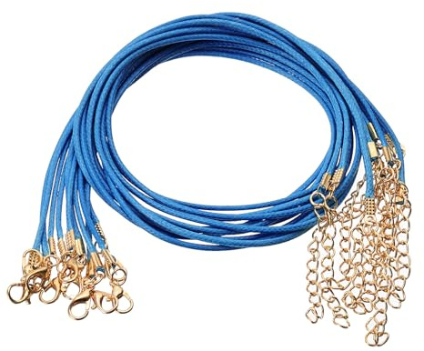 QUARKZMAN 10 Pezzi Filo Per Collana Cerato 18 Pollici Blu Chiaro | 2 Mm Di Diametro, Per Ciondoli Bracciali Collane Accessori, Cordino Per Collana, All'ingrosso, Con Chiusura