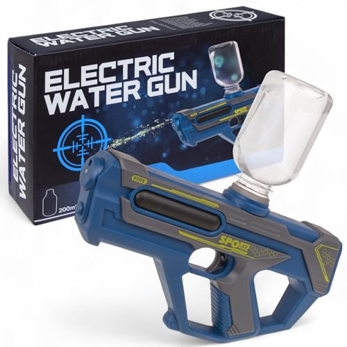 MIJOMA Elektrische Wasserpistole für Kinder & Erwachsene – 200ml Tank – Reichweite 5–7m – kraftvoller Wasserspaß für Garten, Strand & Outdoor-Action (Blau)