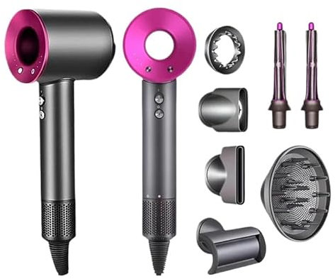 HairSonic Pro Dripdeal | 5-in-1 Haartrockner und Styling-Gerät mit Ionen-Technologie(Pink,5 Aufsätze + 2 Lockenwick)