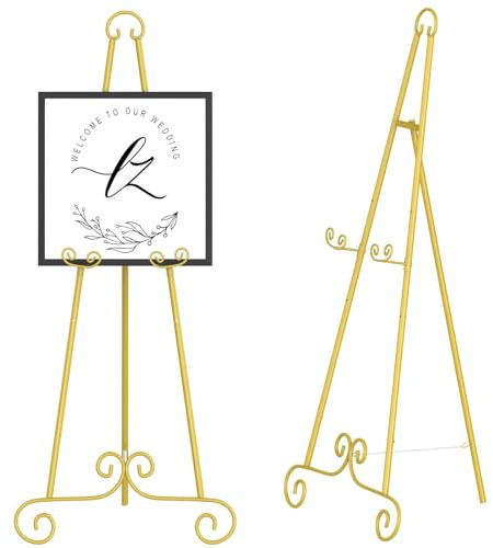 BTSAE Easel Stand for Display, Adjustable Metal Picture Stand with Chain Support, Wedding Easel, Welcome Sign stand, Retro Gold Easel for Wedding Sign, Poster Display, Painting, Photo Frame