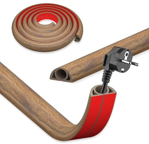 DIKARIYA Cache Cable Sol Bois, 3mx2cm Flexible Goulotte Passe Cable Mural | Goulotte Passe Cable Mural, Canal de Câble Protege Cable Sol, Cache Cable Bureau Auto-Adhésif pour Exterieur Maison Entrepôt