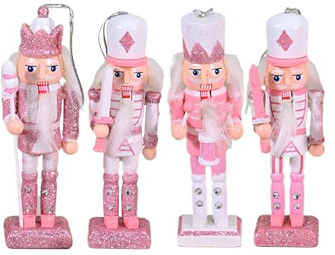Ornamenti rosa in legno - 4 pezzi figurine natalizie per