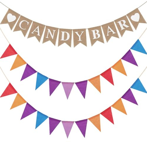 YOYEAH Candy Bar Girlande Banner Schild, 13x18cm Jute Deko mit verstellbarem Abstand für Hochzeit Geburtstag Party Candy Bar Zubehör
