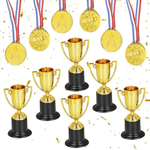 6 Stück Mini Pokale Trophäen, Mini Goldene Trophäen für Kinder Kunststoff, Pokal Medaillen Kinder, für Kindergeburtstag, Sportwettbewerbe und Schulveranstaltungen, Belohnungen, Geschenk-Trophäe