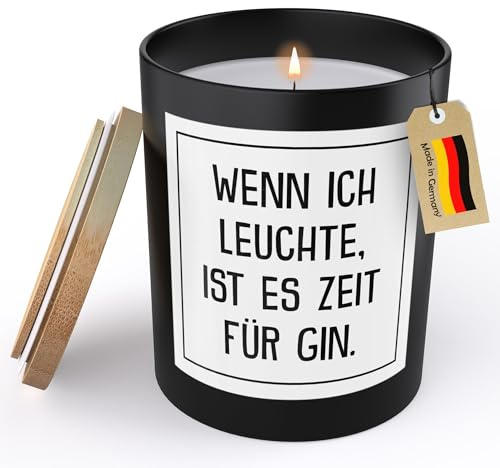 (HANDGEMACHT) Lustige Spruchkerze Frauen Geschenk Gin Party Deko Sojawachs Kerze im Glas Schwarz Duftkerze Statement (VEGAN, ZITRUS)