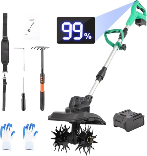 Motobineuse Électrique sans Fil 21V, Motoculteur Puissant 500W avec Moteur sans Balais Largeur 23cm Compatible avec Makita et DeWalt Écran LED & Bandoulière pour Jardin sans Batterie