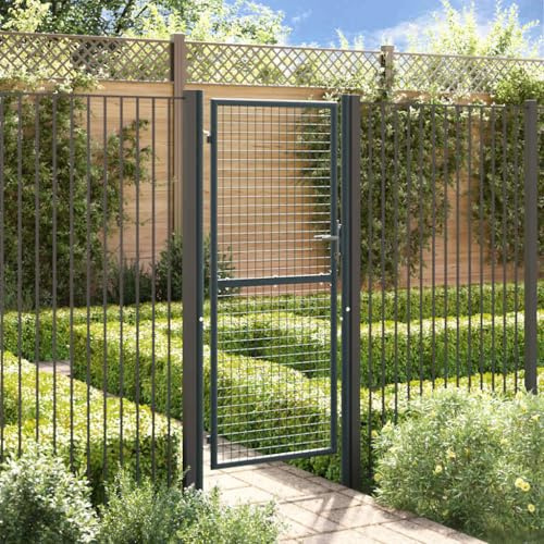 Galvanised Steel Mesh Garden Gate 100x250 cm, Anthracite Metal Gate with Adjustable Width, Rust-Resistant Chain Link Fence Entry for Patio & Driveway