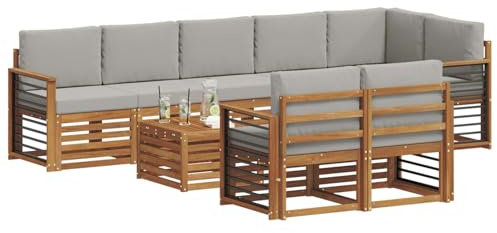 vidaXL Sofagarnituren 9 pcs Natürlich und Hellgrau Massivholz Akazie, Moderne Garten-Sofa-Garnitur, Robustes Outdoor-Sofa, braunes Akazienholz, stylische Sitzgruppe für deinen Garten