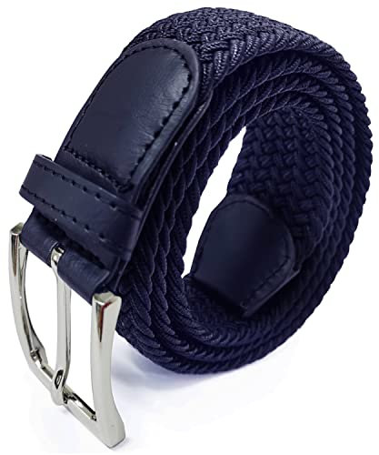 Glamexx24 Unisex Elastischer Stoffgürtel Geflochtener Stretchgürtel Dehnbarer Gürtel für Damen und Herren, Dunkelblau, 155cm