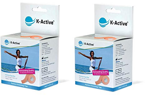 K-Active Kinesiologie Tape Elite BEIGE, mit STRATAGEL® PLUS Klebertechnologie, wasserabweisend und hypoallergen, 50 mm x 5 m, 2 Rollen