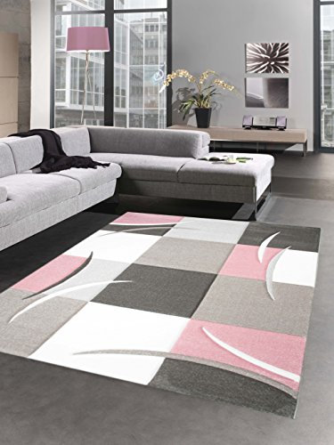 CARPETIA Désign Tapis Karo Pastel Rose crème Taupe Größe 80 x 300 cm