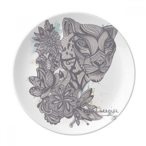 DIYthinker Leopard Cartoon Croquis décoratif en Porcelaine Assiette à Dessert 8 Pouces Dîner Accueil Cadeau 21cm diamètre Multicolor