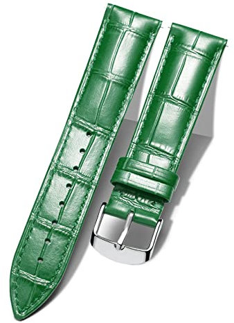 BINLUN Leder Uhrenarmband Krokodilmuster Schnellverschluss Ersatz Kalbsleder Uhrenarmbänder 10 Farben 13 Größen für Herren & Damen(Silberne Schnalle,Grün,17mm)
