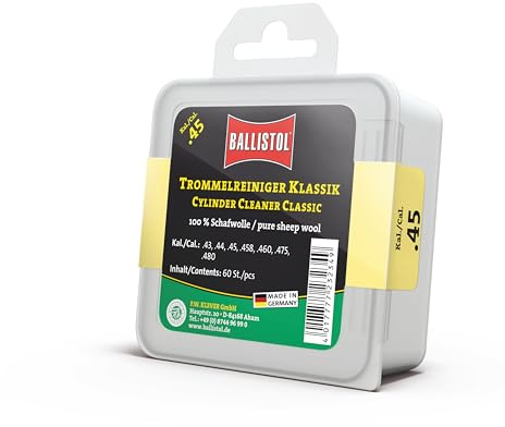 BALLISTOL 23234 Filzreiniger Klassik, 100% Schafwolle, 60 Stück | Laufreinigungsfilze, Trommelreiniger für Waffen-Trommel Kaliber .45, Filzpfropfen