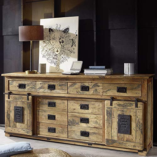 Möbel Akut Sideboard Kommode Schubladenkommode rustikal Mangoholz massiv Eisen lackiert Gingo